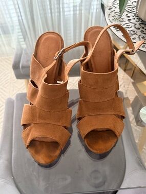 Halogen Brown Suede Strappy Block Heel Sandals- Size 11